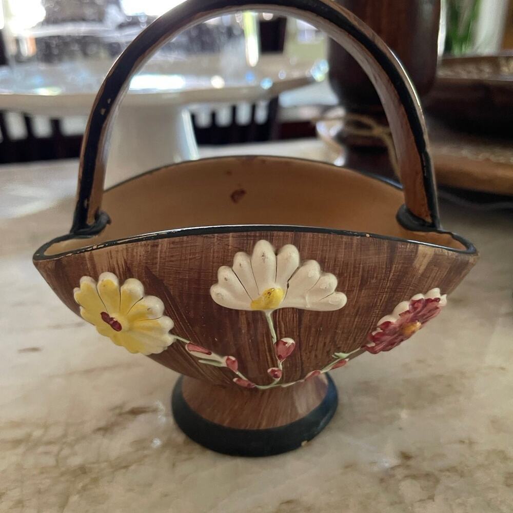 Vintage Majolica pottery basket made in Italy